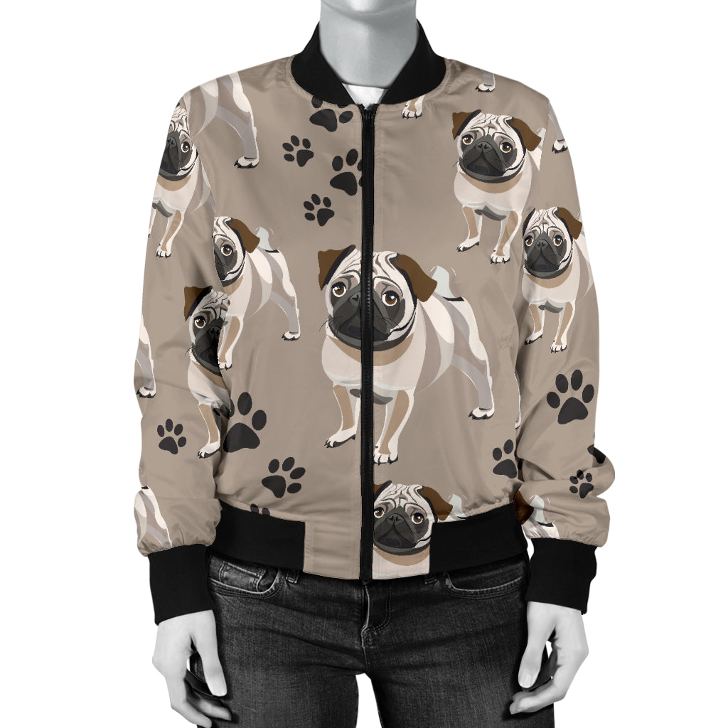 Pug Pattern Print Design A04 Women's Bomber Jacket