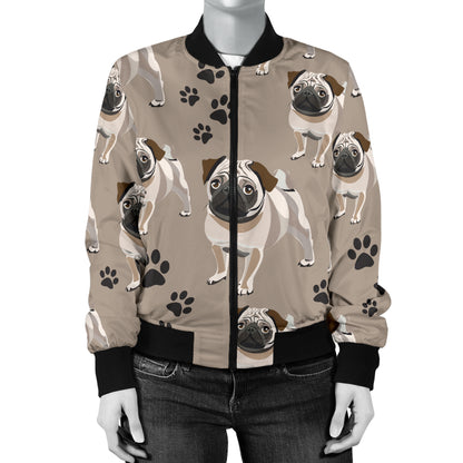 Pug Pattern Print Design A04 Women's Bomber Jacket
