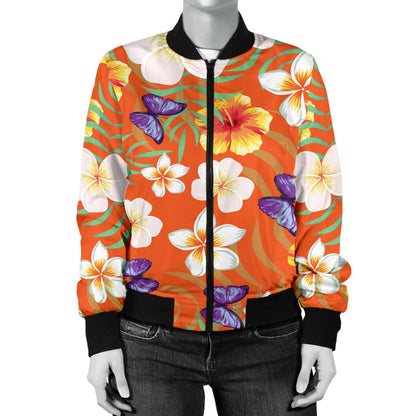 Tropical Flower Pattern Print Design TF027 Women Bomber Jacket