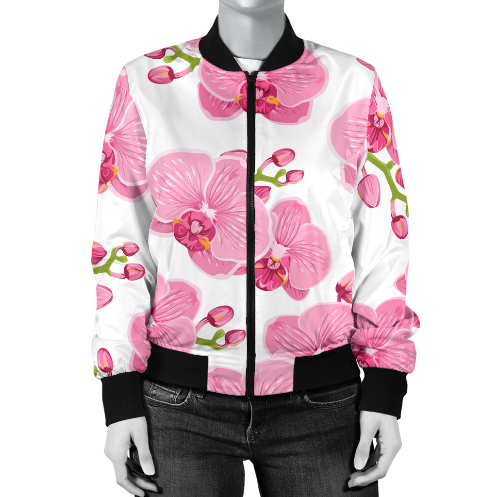 Orchid Pink Pattern Print Design OR07 Women Bomber Jacket