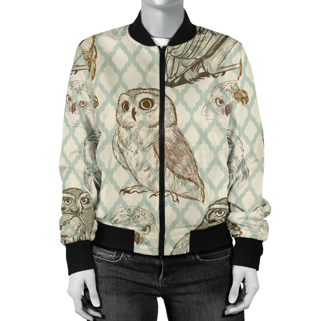 Owl Pattern Print Design A03 Women's Bomber Jacket