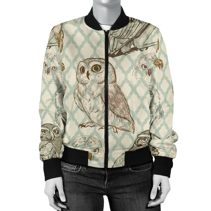 Owl Pattern Print Design A03 Women's Bomber Jacket