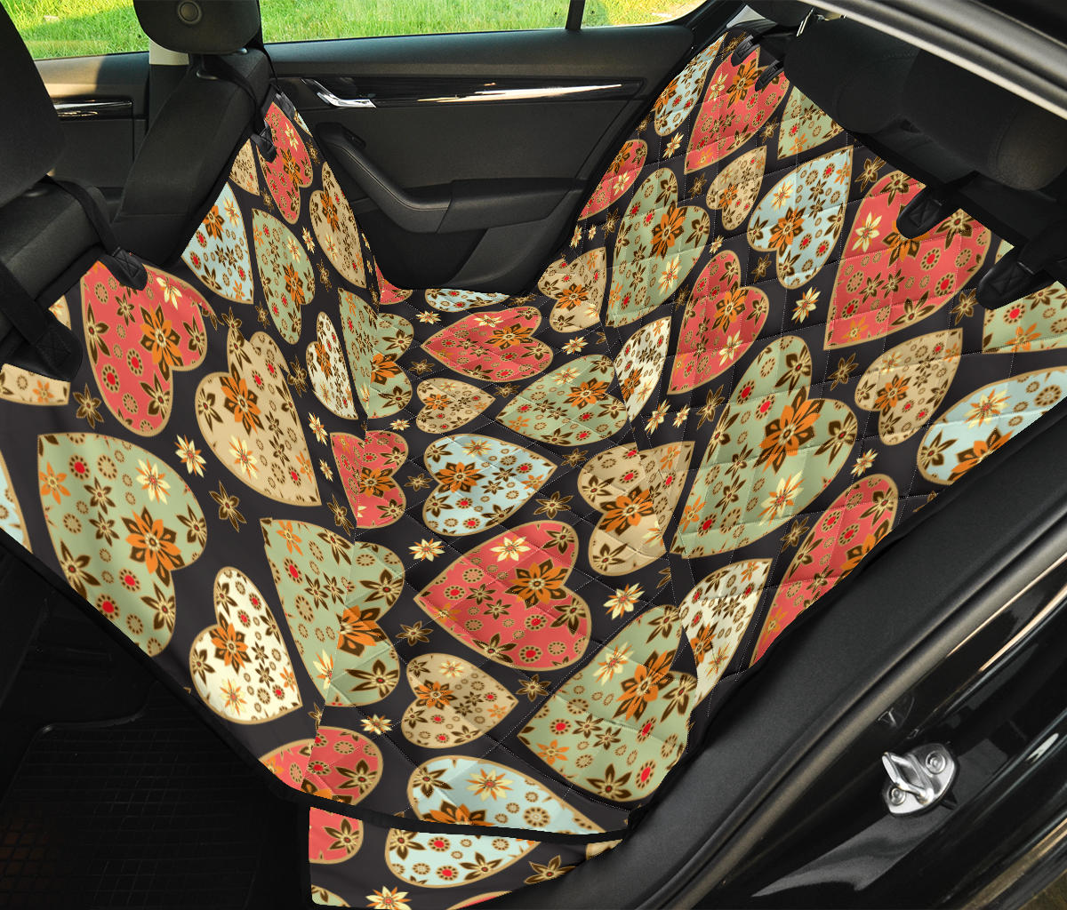 Heart Boho Pattern Print Design HE04 Rear Dog  Seat Cover