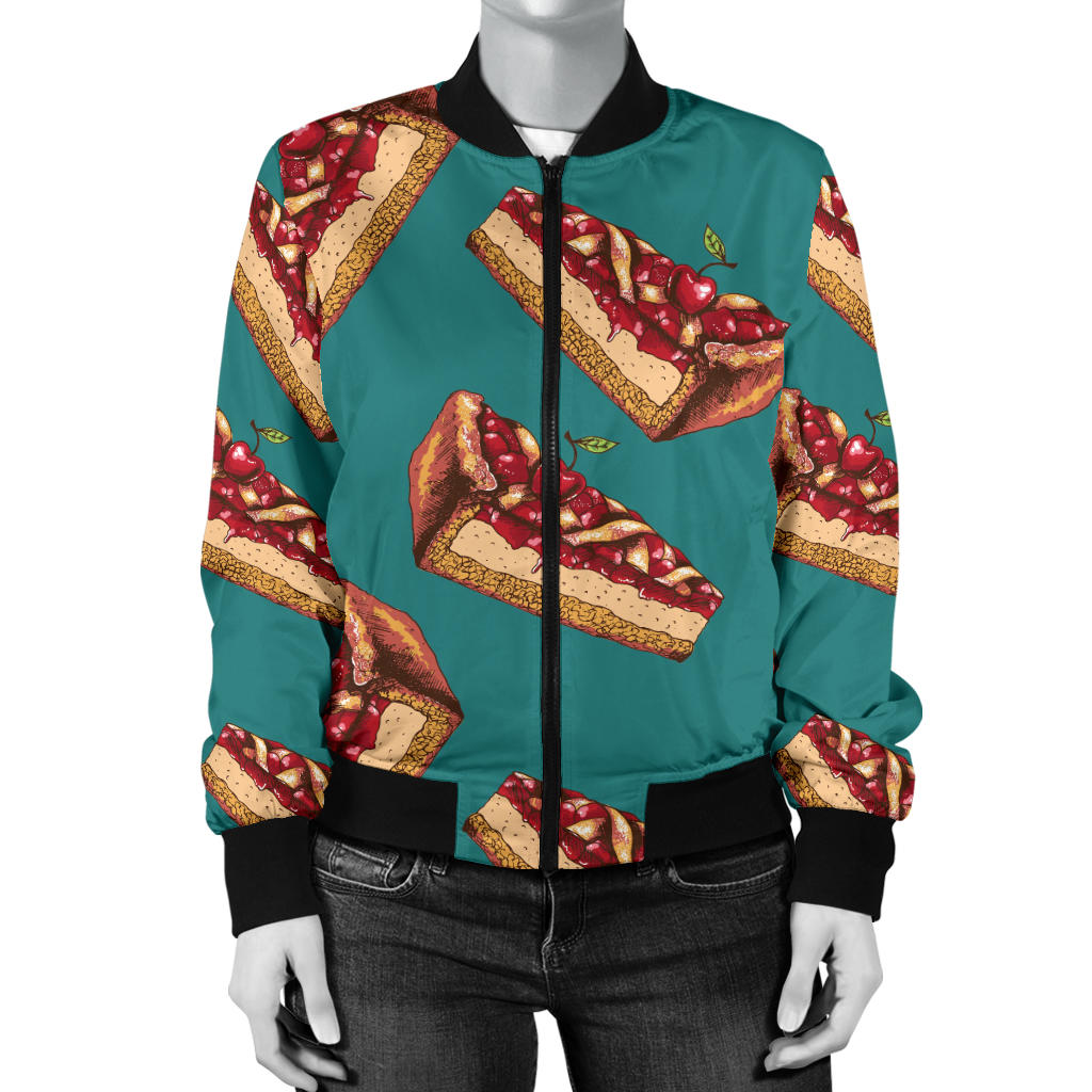 Cheesecake Cherry Pattern Print Design CK03 Women Bomber Jacket