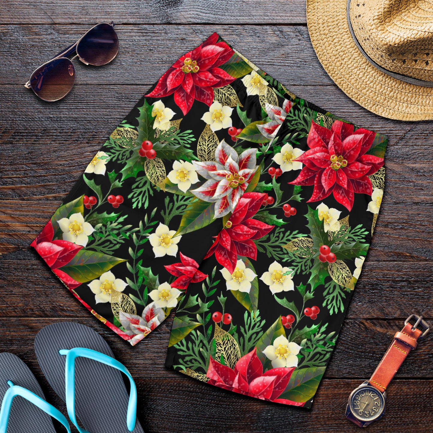 Poinsettia Pattern Print Design POT05 Mens Shorts