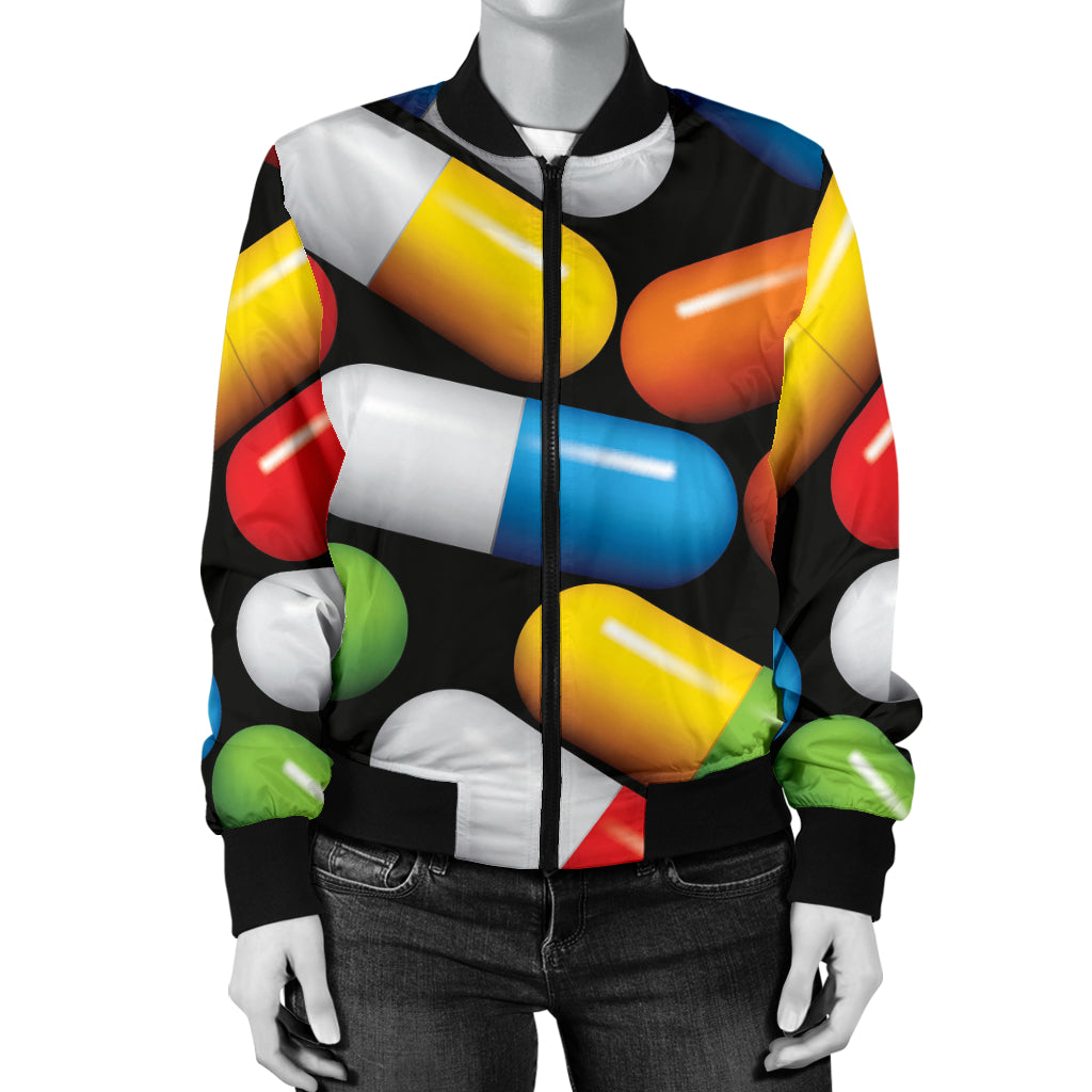 Pill Pattern Print Design A02 Women's Bomber Jacket