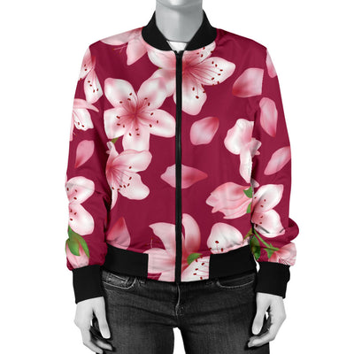 Cherry Blossom Pattern Print Design CB06 Women Bomber Jacket