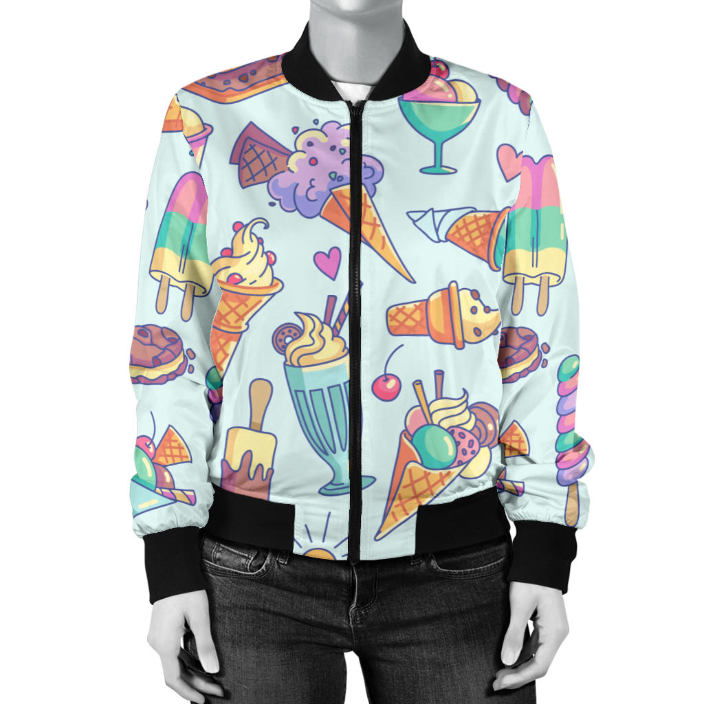 Ice Cream Pattern Print Design IC02 Women Bomber Jacket