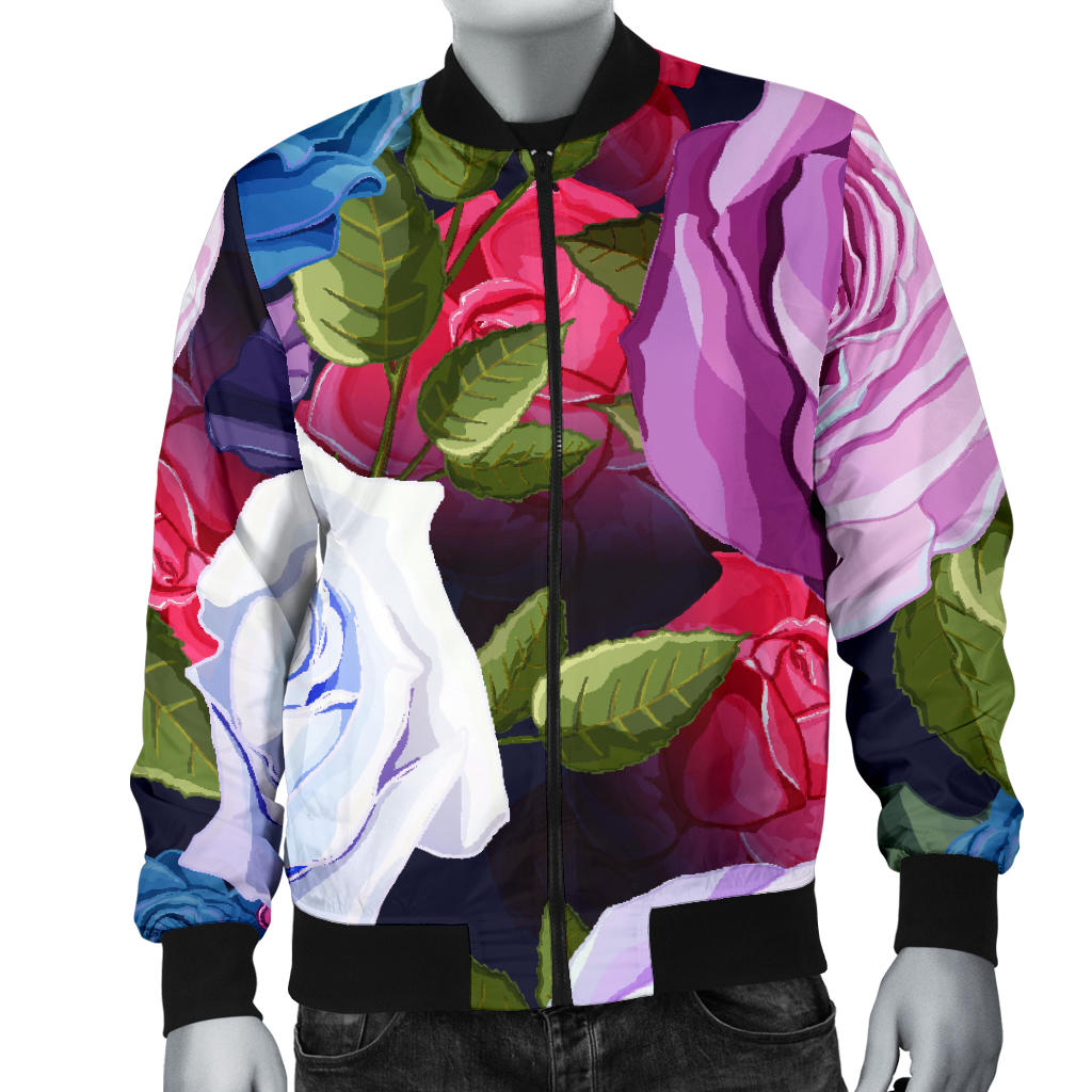 Rose Pattern Print Design RO09 Men Bomber Jacket