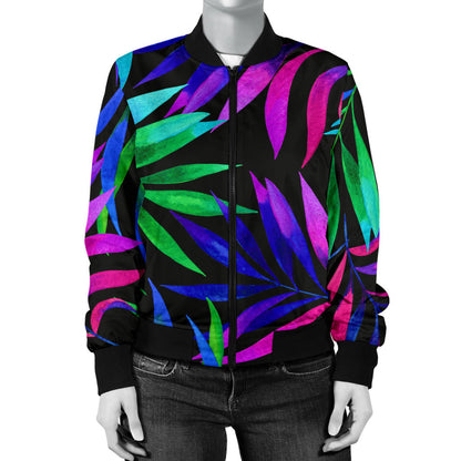 Tropical Flower Pattern Print Design TF010 Women Bomber Jacket