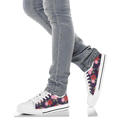 Camellia Pattern Print Design CM02 White Bottom Low Top Shoes