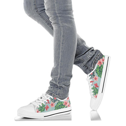Plumeria Pattern Print Design PM027 White Bottom Low Top Shoes