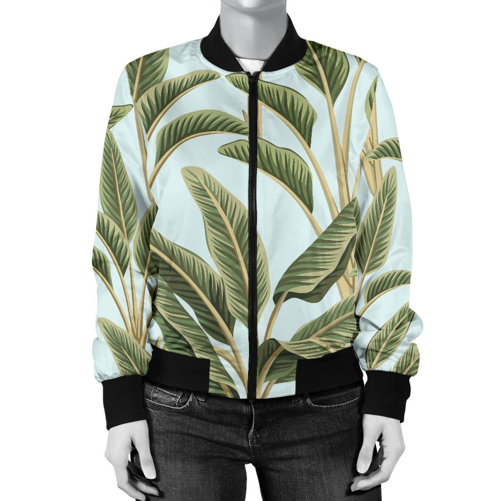 Banana Leaf Pattern Print Design BL03 Women Bomber Jacket