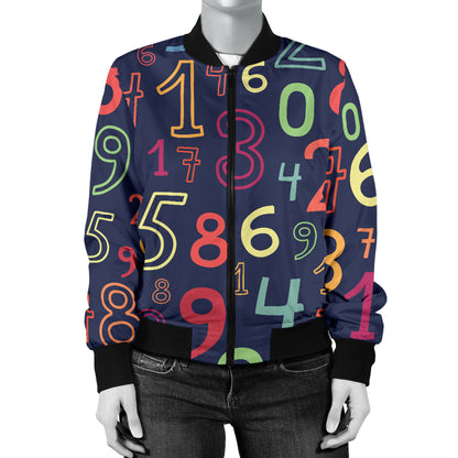 Number Pattern Print Design A01 Women's Bomber Jacket