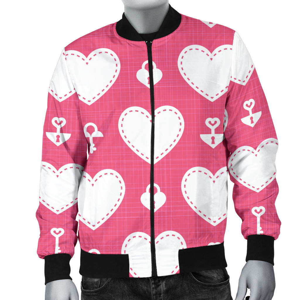 Heart Key Pattern Print Design HE09 Men Bomber Jacket