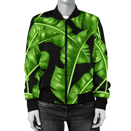 Banana Leaf Pattern Print Design BL01 Women Bomber Jacket