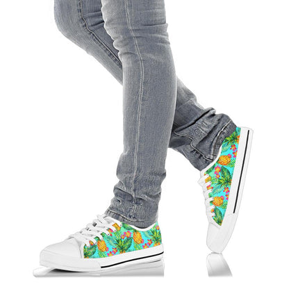Pineapple Pattern Print Design PP010 White Bottom Low Top Shoes