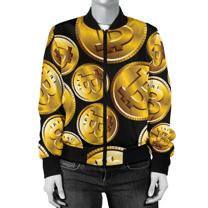 Bitcoin Pattern Print Design DO05 Women Bomber Jacket