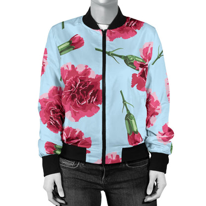 Carnations Pattern Print Design CN01 Women Bomber Jacket