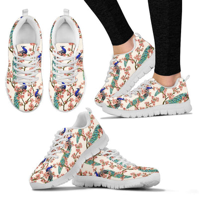 Cherry Blossom Peacock Sneakers White Bottom Shoes