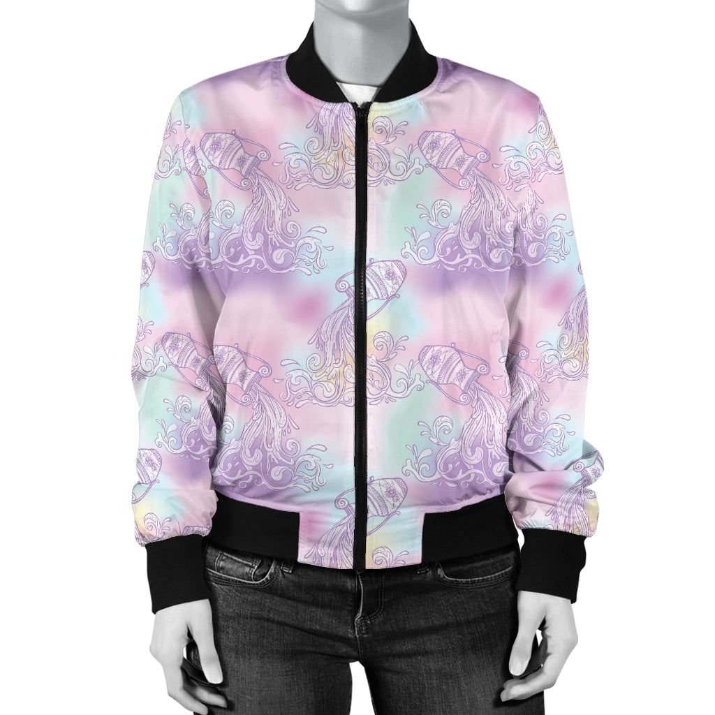 Aquarius Zodiac Pattern Print Design 01 Women's Bomber Jacket