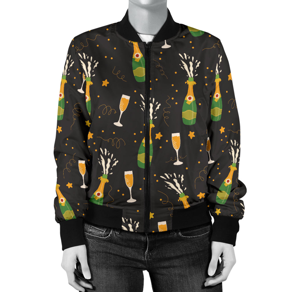 Champagne Pattern Print Design 04 Women's Bomber Jacket