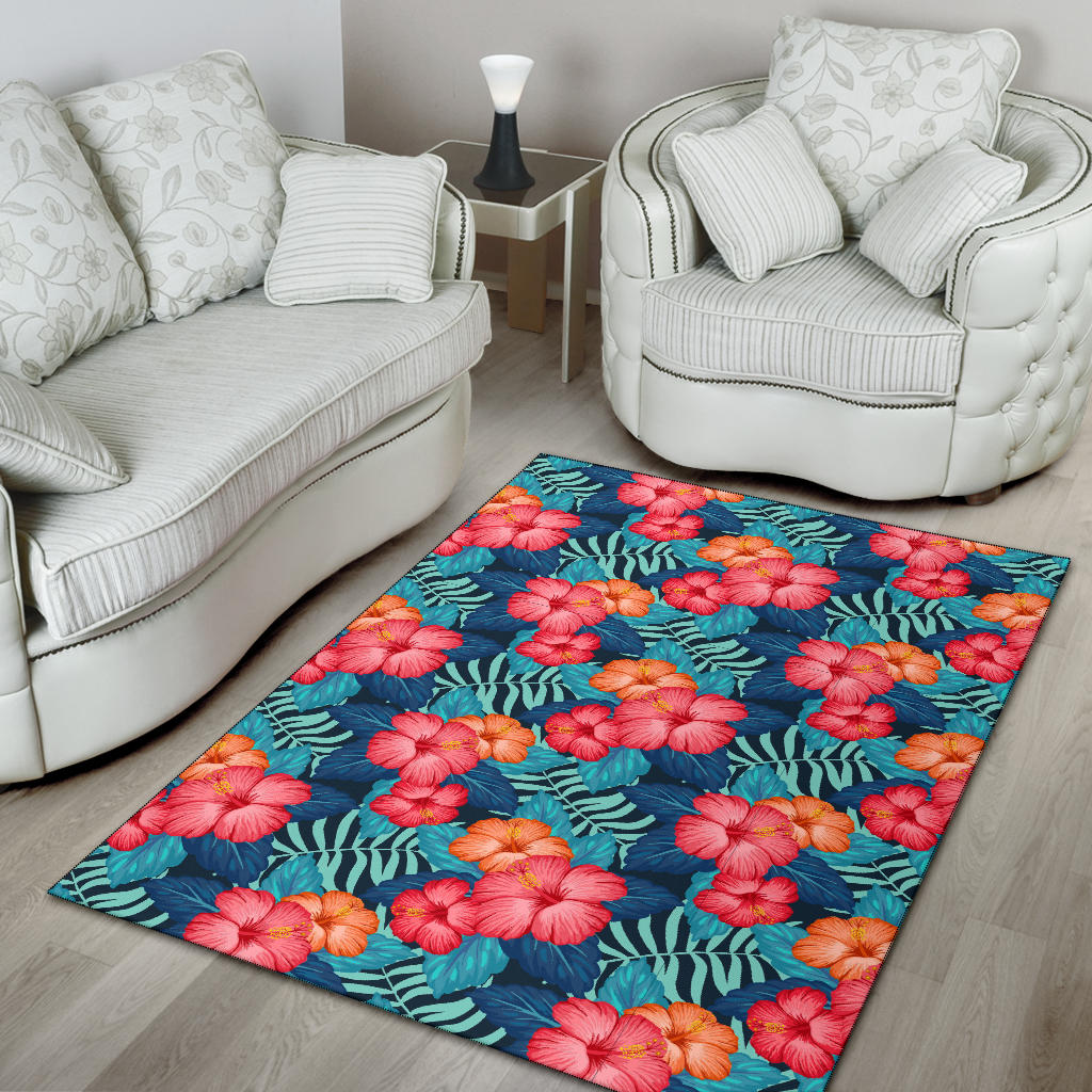 Red Hibiscus Pattern Print Design HB02 Area Rugs