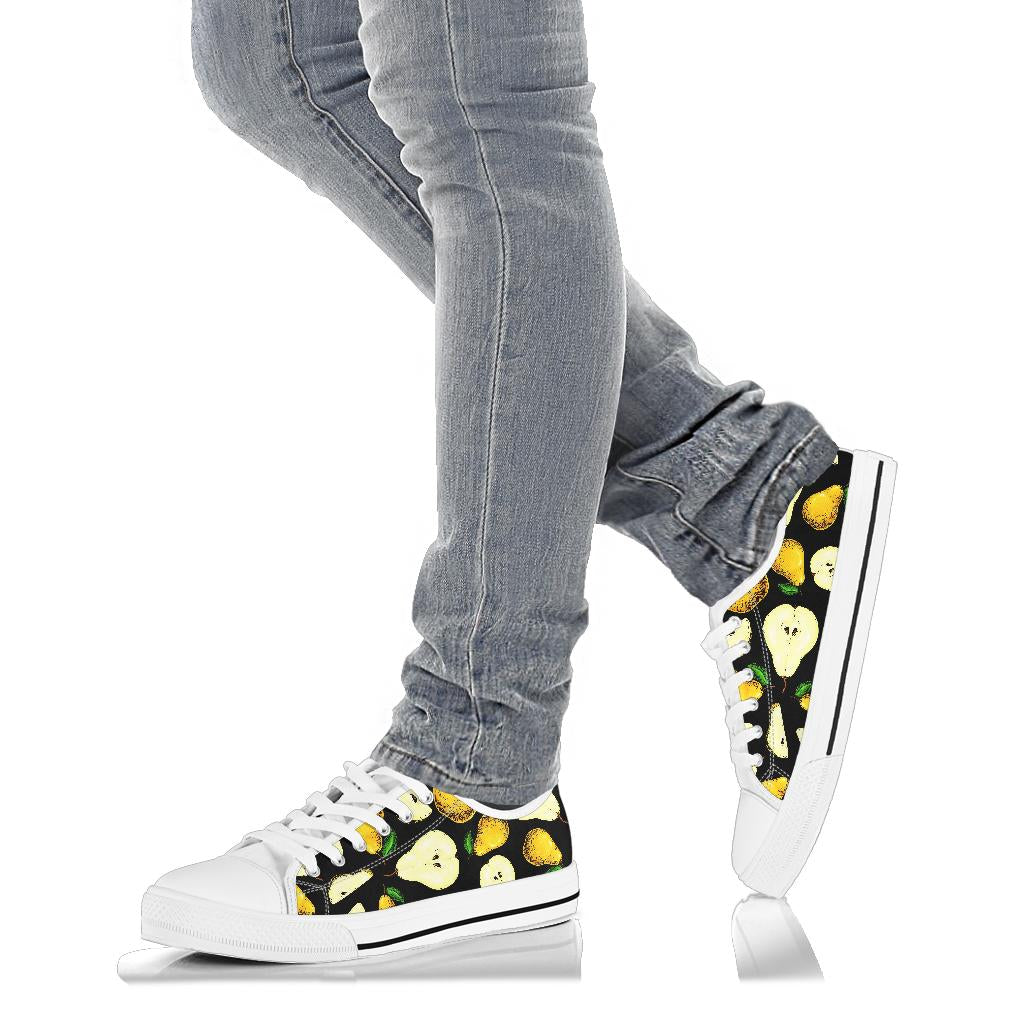 Pear Pattern Print Design PE01 White Bottom Low Top Shoes