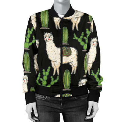 Llama Cactus Pattern Print Design 011 Women's Bomber Jacket