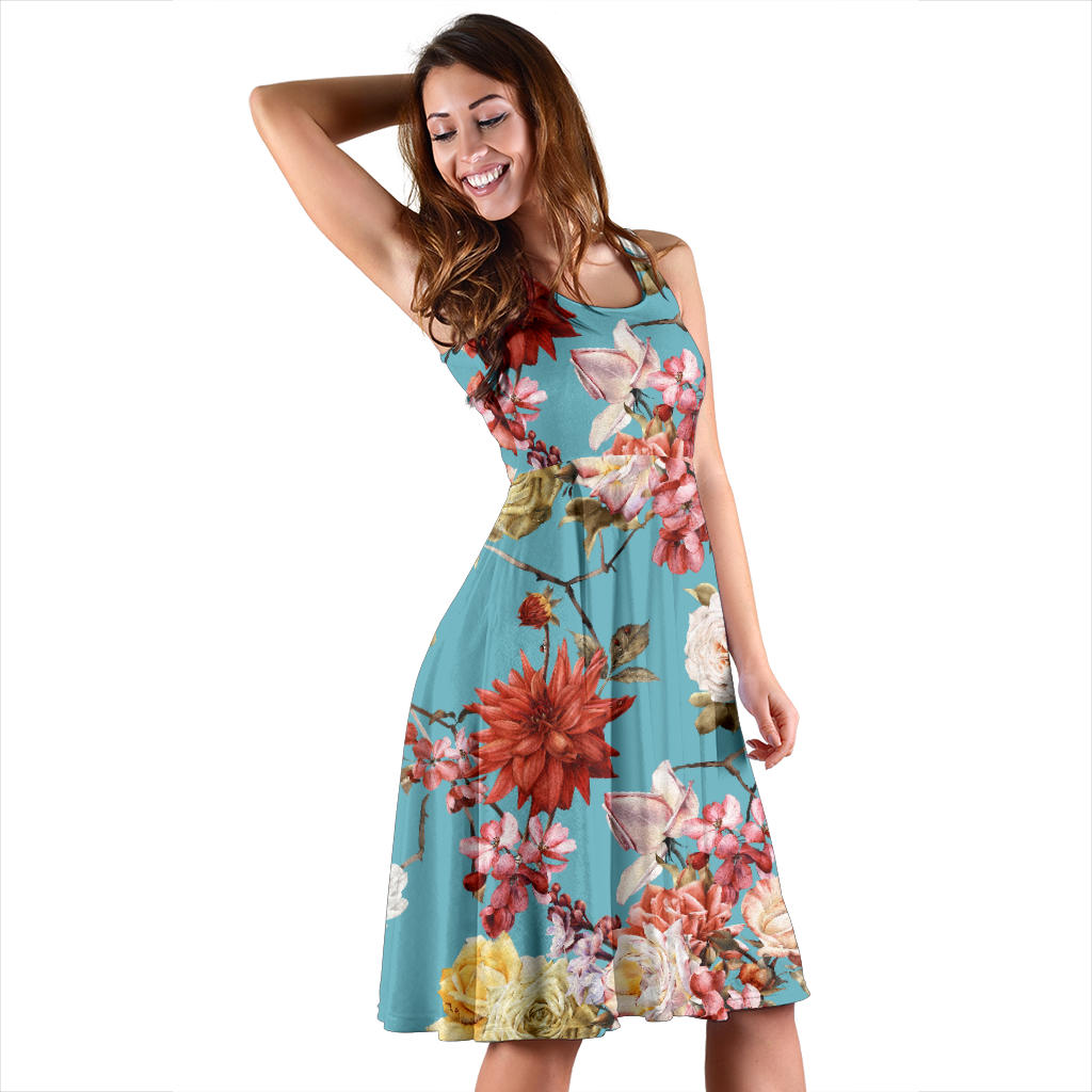 Summer Floral Pattern Print Design SF05 Midi Dress
