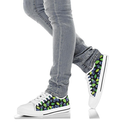 Blueberry Pattern Print Design BB03 White Bottom Low Top Shoes