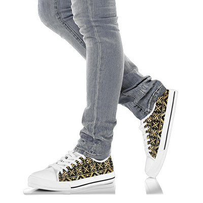 Gold Aztec Tribal White Bottom Low Top Shoes