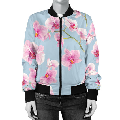 Orchid Pink Pattern Print Design OR01 Women Bomber Jacket