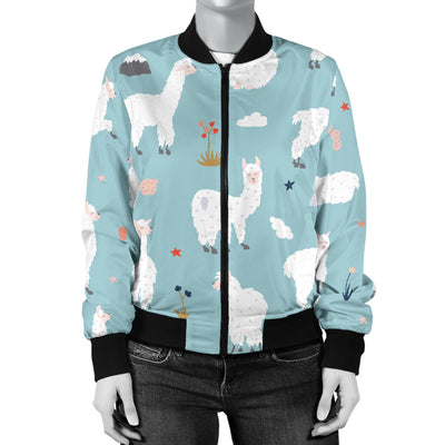 Alpaca Pattern Print Design 02 Women's Bomber Jacket