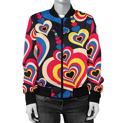Heart Pattern Print Design HE08 Women Bomber Jacket