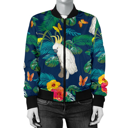 Cockatoo Tropical Pattern Print Design 02 Women's Bomber Jacket