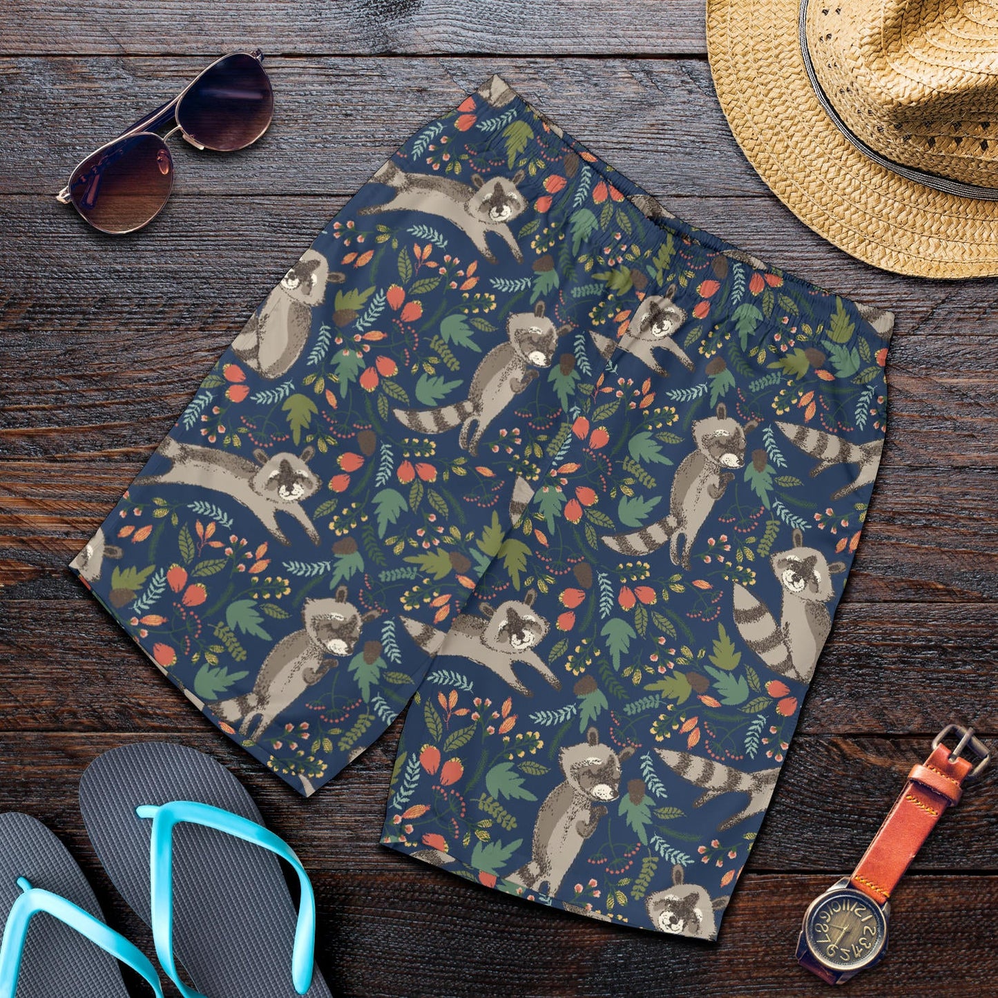 Raccoon Pattern Print Design A02 Mens Shorts