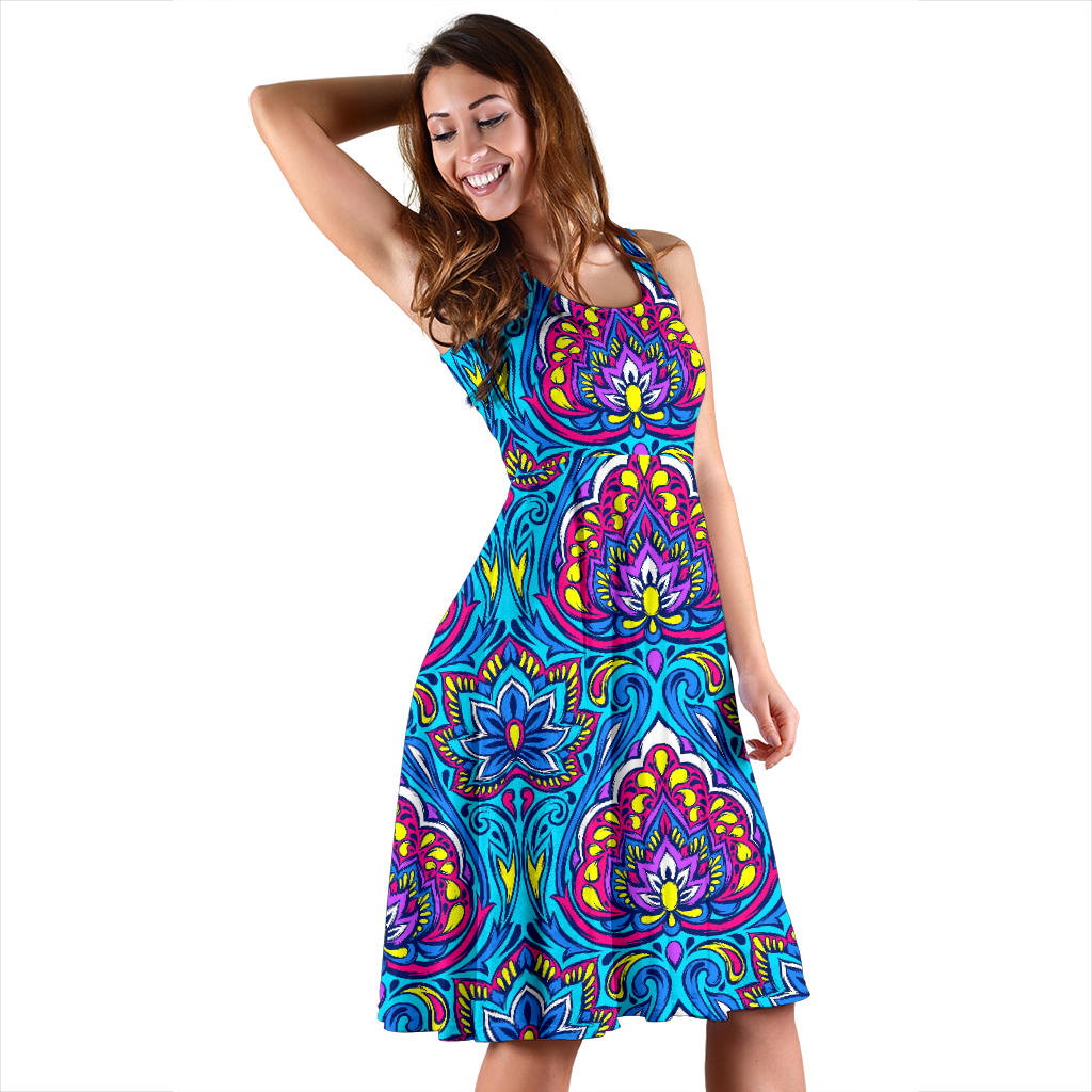 lotus Boho Pattern Print Design LO010 Midi Dress