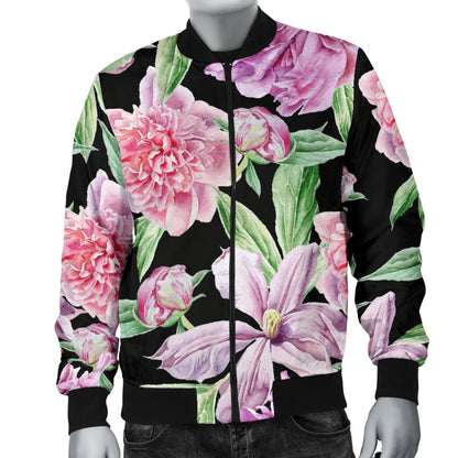 Peony Pattern Print Design PE08 Men Bomber Jacket
