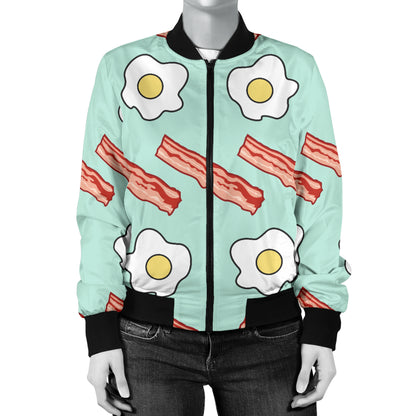Bacon Sausage Pattern Print Design 01 Women's Bomber Jacket