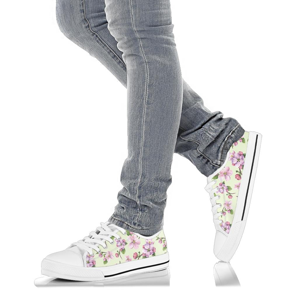 Apple blossom Pattern Print Design AB05 White Bottom Low Top Shoes