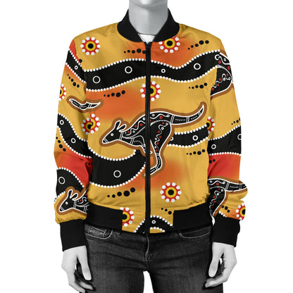 Kangaroos Aboriginal Pattern Print Design 06 Women's Bomber Jacket
