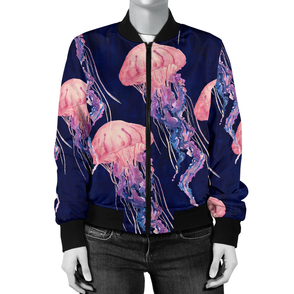Jellyfish Pattern Print Design 03 Women's Bomber Jacket
