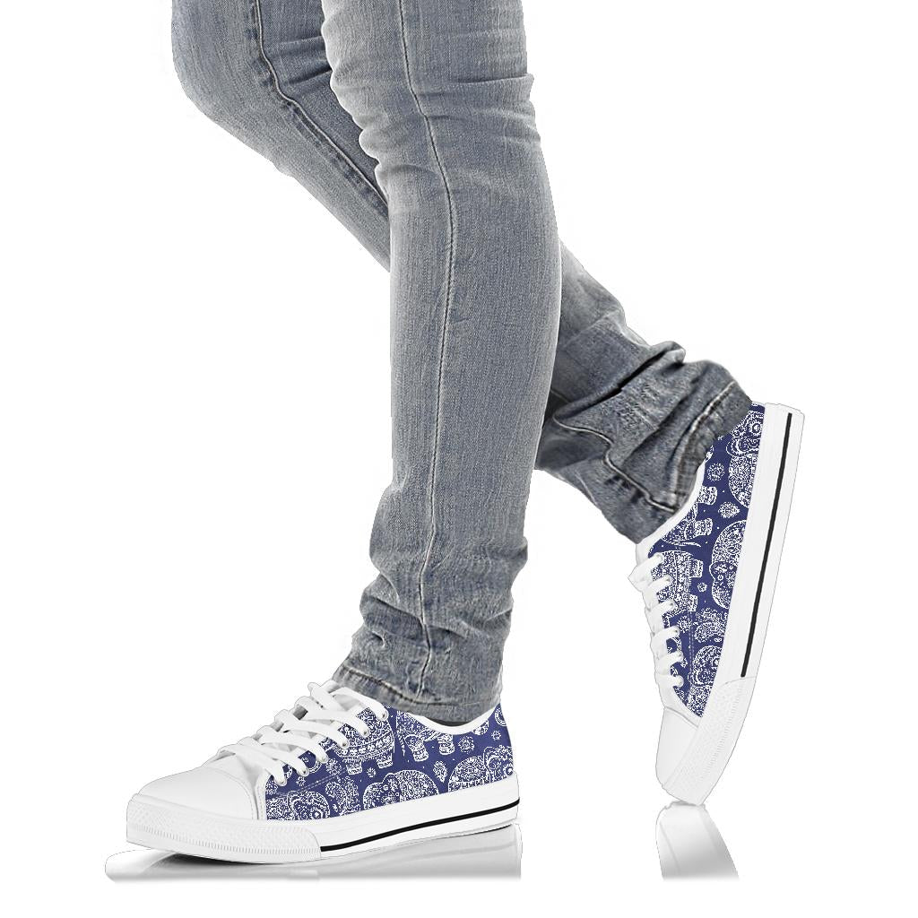 White Elephant Mandala White Bottom Low Top Shoes