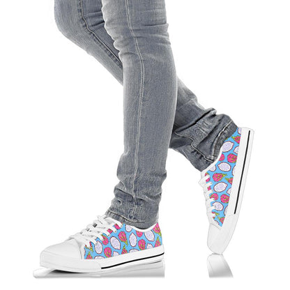 Dragonfruit Pattern Print Design DF04 White Bottom Low Top Shoes