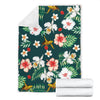 Hawaiian Flower Design with SeaTurtle Print Fleece Blanket