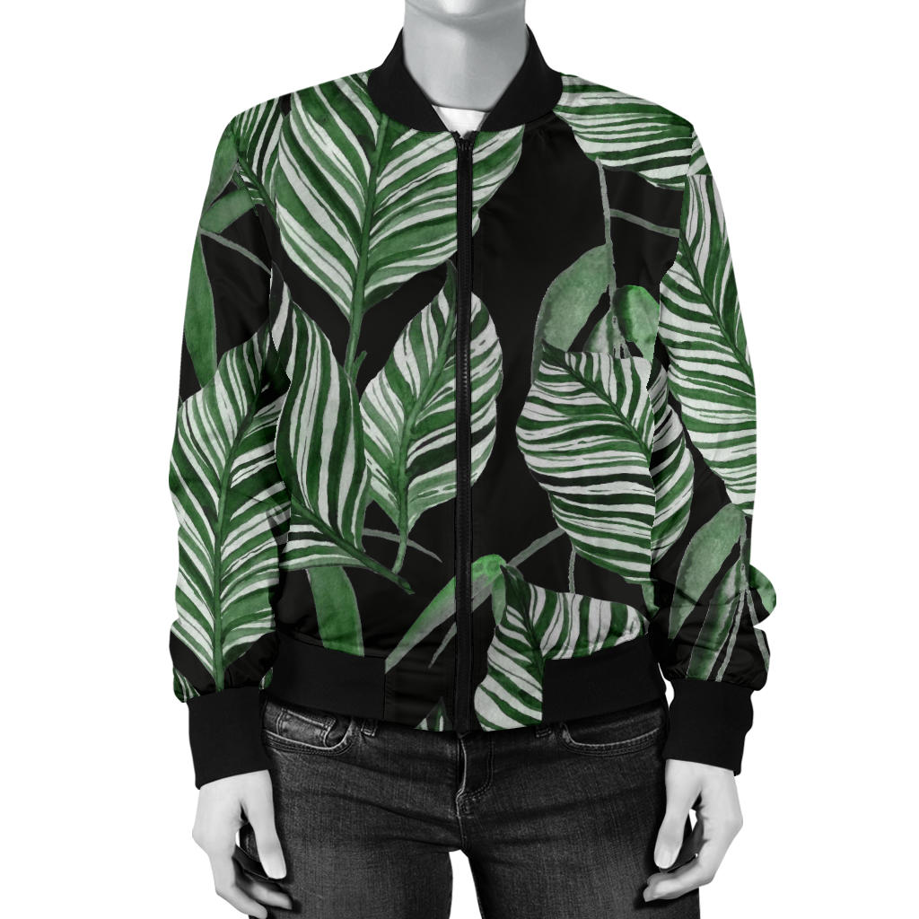 Palm Leaves Pattern Print Design PL09 Women Bomber Jacket