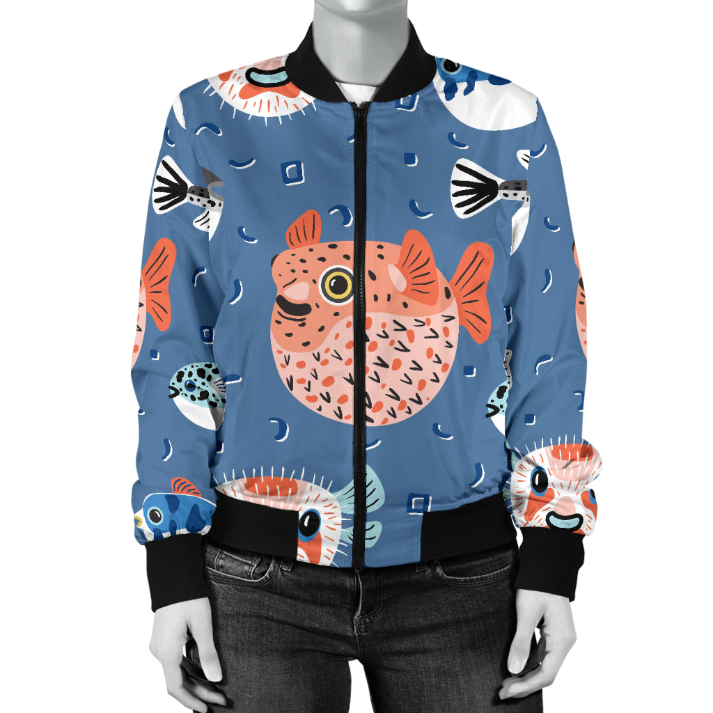 Fugu Pattern Print Design 02 Women's Bomber Jacket