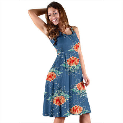 lotus Boho Pattern Print Design LO07 Midi Dress