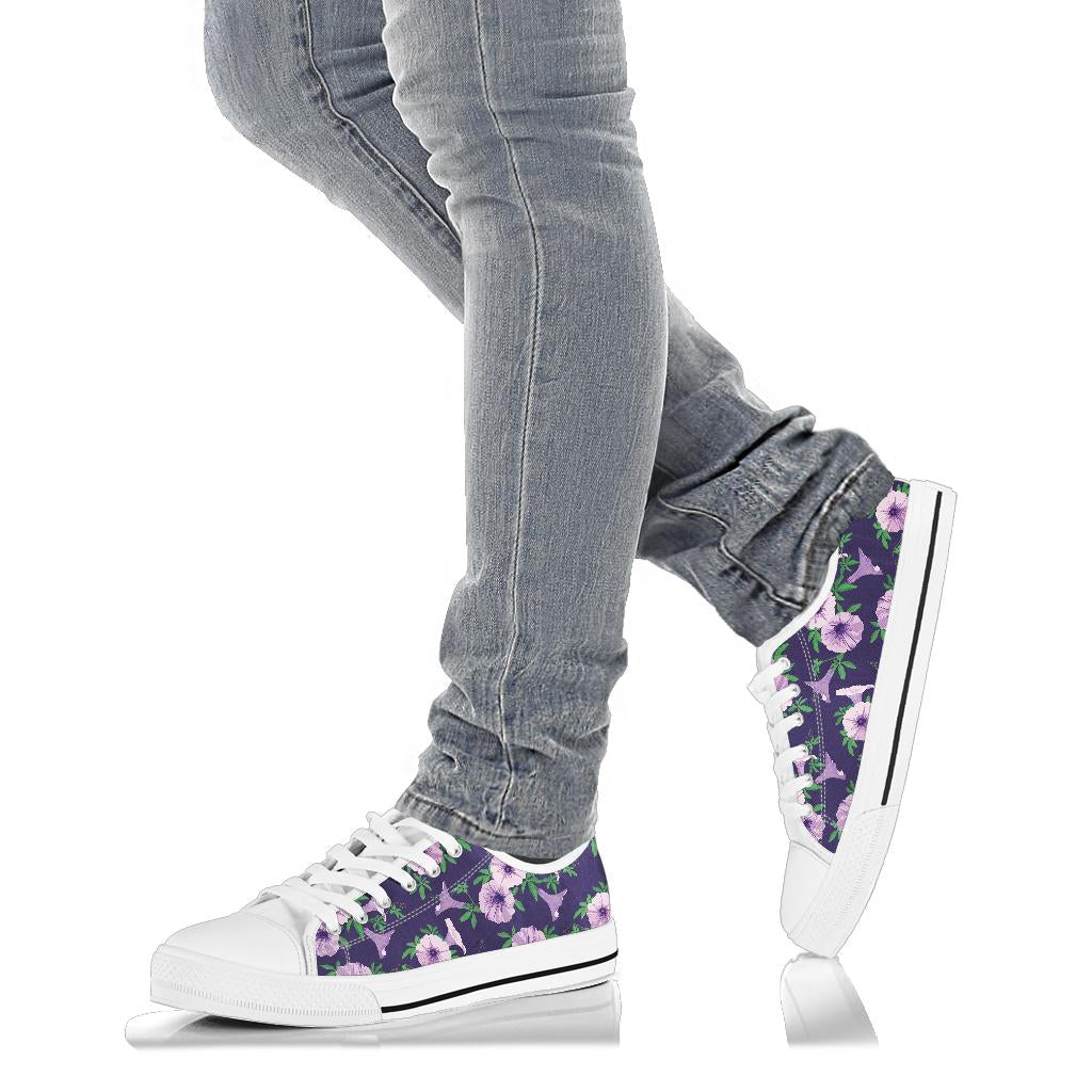 Morning Glory Pattern Print Design MG01 White Bottom Low Top Shoes